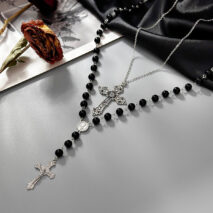 Gothic 2pcs Floral Cross Pendant Ball Chain Necklace Set - ArtGalleryZen