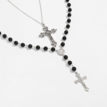 Gothic 2pcs Floral Cross Pendant Ball Chain Necklace Set - ArtGalleryZen