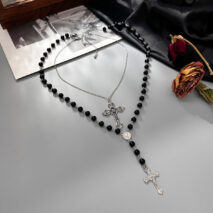Gothic 2pcs Floral Cross Pendant Ball Chain Necklace Set - ArtGalleryZen