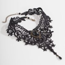 Gothic Baroque Crystal Inlaid Cross Charm Lace Choker Necklace - ArtGalleryZen