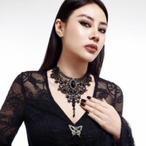 Gothic Baroque Crystal Inlaid Cross Charm Lace Choker Necklace - ArtGalleryZen