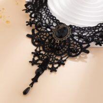 Gothic Baroque Crystal Inlaid Cross Charm Lace Choker Necklace - ArtGalleryZen