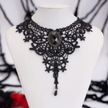 Gothic Baroque Crystal Inlaid Cross Charm Lace Choker Necklace - ArtGalleryZen
