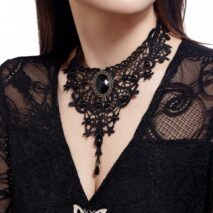Gothic Baroque Crystal Inlaid Cross Charm Lace Choker Necklace - ArtGalleryZen