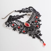 Gothic Crystal Inlaid Cross Charm Floral Lace Choker Necklace - ArtGalleryZen