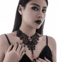 Gothic Crystal Inlaid Cross Charm Floral Lace Choker Necklace - ArtGalleryZen
