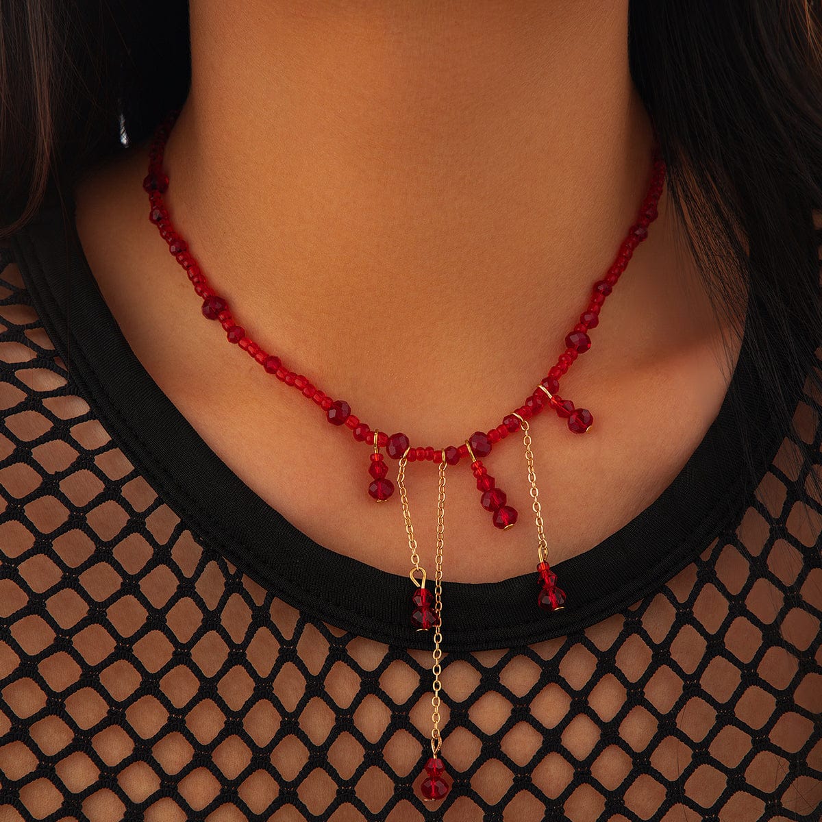 Gothic Crystal Tassel Blood Drop Halloween Choker Necklace - ArtGalleryZen