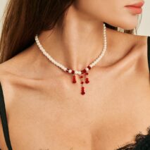 Gothic Crystal Tassel Blood Drop Pearl Chain Choker Necklace - ArtGalleryZen