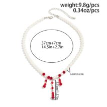 Gothic Crystal Tassel Blood Drop Pearl Chain Choker Necklace - ArtGalleryZen