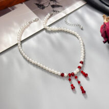 Gothic Crystal Tassel Blood Drop Pearl Chain Choker Necklace - ArtGalleryZen