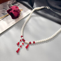 Gothic Crystal Tassel Blood Drop Pearl Chain Choker Necklace - ArtGalleryZen