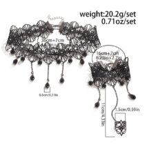 Gothic Crystal Tassel Floral Lace Finger Ring Bracelet Necklace Set - ArtGalleryZen
