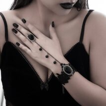 Gothic Dainty Crystal Inlaid Floral Lace Finger Ring Bracelet - ArtGalleryZen