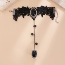 Gothic Dainty Crystal Inlaid Floral Lace Finger Ring Bracelet - ArtGalleryZen