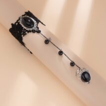 Gothic Dainty Crystal Inlaid Floral Lace Finger Ring Bracelet - ArtGalleryZen