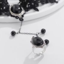 Gothic Dainty Crystal Inlaid Floral Lace Finger Ring Bracelet - ArtGalleryZen