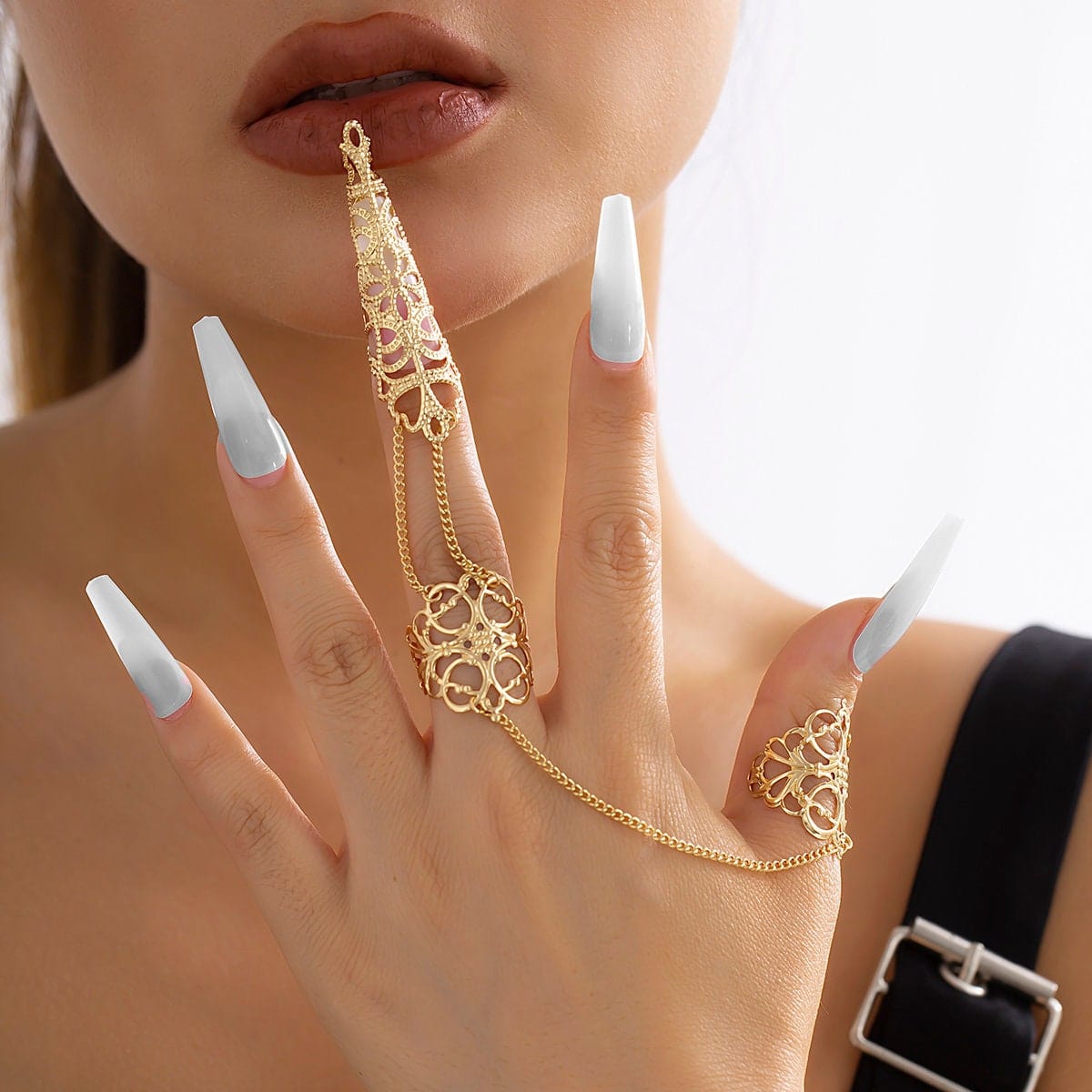 Gothic Dark Nail Fingers Hand Armor Nails Claws Finger Chain Rings - ArtGalleryZen