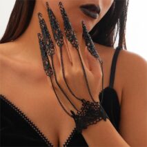 Gothic Floral Lace Five Finger Armor Nails Mittens Bracelet - ArtGalleryZen