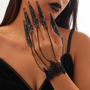 Gothic Floral Lace Five Finger Armor Nails Mittens Bracelet - ArtGalleryZen
