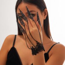 Gothic Floral Lace Five Finger Armor Nails Mittens Bracelet - ArtGalleryZen