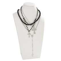 Gothic Layered Cross Long Ball Chain Y Necklace Set - ArtGalleryZen