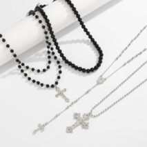 Gothic Layered Cross Long Ball Chain Y Necklace Set - ArtGalleryZen