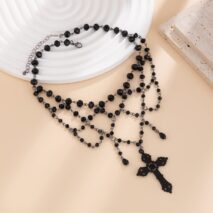 Gothic Layered Cross Pendant Crystal Chain Choker Necklace - ArtGalleryZen