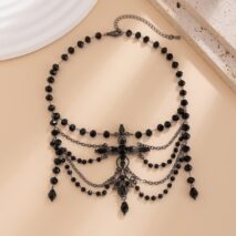 Gothic Layered Cross Pendant Crystal Chain Choker Necklace - ArtGalleryZen