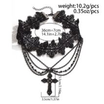 Gothic Layered Cross Pendant Floral Lace Choker Necklace - ArtGalleryZen
