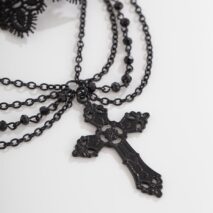 Gothic Layered Cross Pendant Floral Lace Choker Necklace - ArtGalleryZen