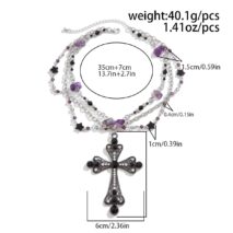 Gothic Layered Cross Pendant Star Crystal Chain Necklace - ArtGalleryZen
