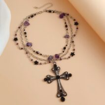 Gothic Layered Cross Pendant Star Crystal Chain Necklace - ArtGalleryZen