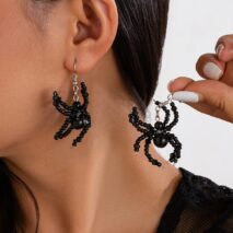 Gothic Layered Crystal Beaded Spider Necklace Earrings - ArtGalleryZen