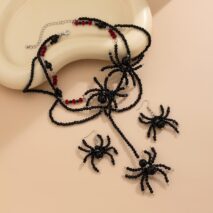 Gothic Layered Crystal Beaded Spider Necklace Earrings - ArtGalleryZen
