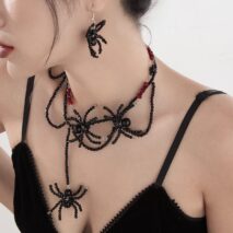 Gothic Layered Crystal Beaded Spider Necklace Earrings - ArtGalleryZen