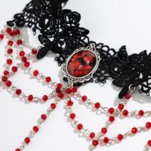 Gothic Layered Red Crystal Beaded Tassel Elastic Lace Thigh Leg Chain - ArtGalleryZen