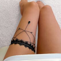 Gothic Layered Rhinestone Crystal Charm Elastic Lace Thigh Leg Chain - ArtGalleryZen