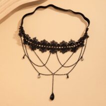 Gothic Layered Rhinestone Crystal Charm Elastic Lace Thigh Leg Chain - ArtGalleryZen