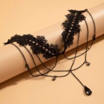 Gothic Layered Rhinestone Crystal Charm Elastic Lace Thigh Leg Chain - ArtGalleryZen