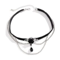 Gothic Layered Rose Rhinestone Pendant Choker Necklace - ArtGalleryZen