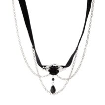 Gothic Layered Rose Rhinestone Pendant Choker Necklace - ArtGalleryZen