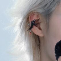 Gothic Rhinestone Dangle Crow Ear Cuff Earrings-ArtGalleryZen
