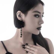 Gothic Velvet Rose Crystal Tassel Earrings - ArtGalleryZen
