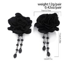 Gothic Velvet Rose Crystal Tassel Earrings - ArtGalleryZen