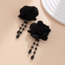 Gothic Velvet Rose Crystal Tassel Earrings - ArtGalleryZen
