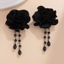Gothic Velvet Rose Crystal Tassel Earrings - ArtGalleryZen