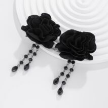 Gothic Velvet Rose Crystal Tassel Earrings - ArtGalleryZen