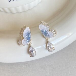 Gradient Crystal Stone Inlaid Rhinestone Dangle Butterfly Earrings - ArtGalleryZen
