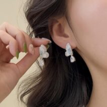 Gradient Crystal Stone Inlaid Rhinestone Dangle Butterfly Earrings - ArtGalleryZen