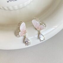 Gradient Crystal Stone Inlaid Rhinestone Dangle Butterfly Earrings - ArtGalleryZen